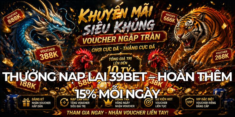 Thưởng nạp lại 39BET – Hoàn thêm 15% mỗi ngày